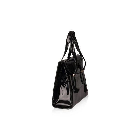 Salvatore Ferragamo Black Patent Leather Bag Medium Size Shoulder Chic Classy - Picture 3 of 8